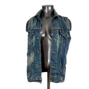 Levi's Women's Jean Jacket Vest Distressed Cutoff Grunge Size Small